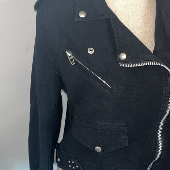 Blanknyc Black Crepe Moto Jacket Tags Size Large Buckles Zips Snaps Cotton - Picture 3 of 10